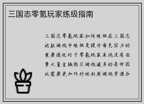 三国志零氪玩家练级指南